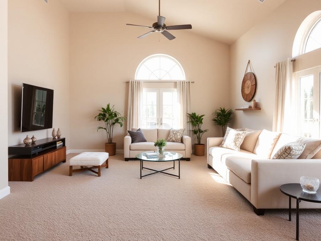 Clean living room with freshly cleaned carpet in a Conroe Texas home