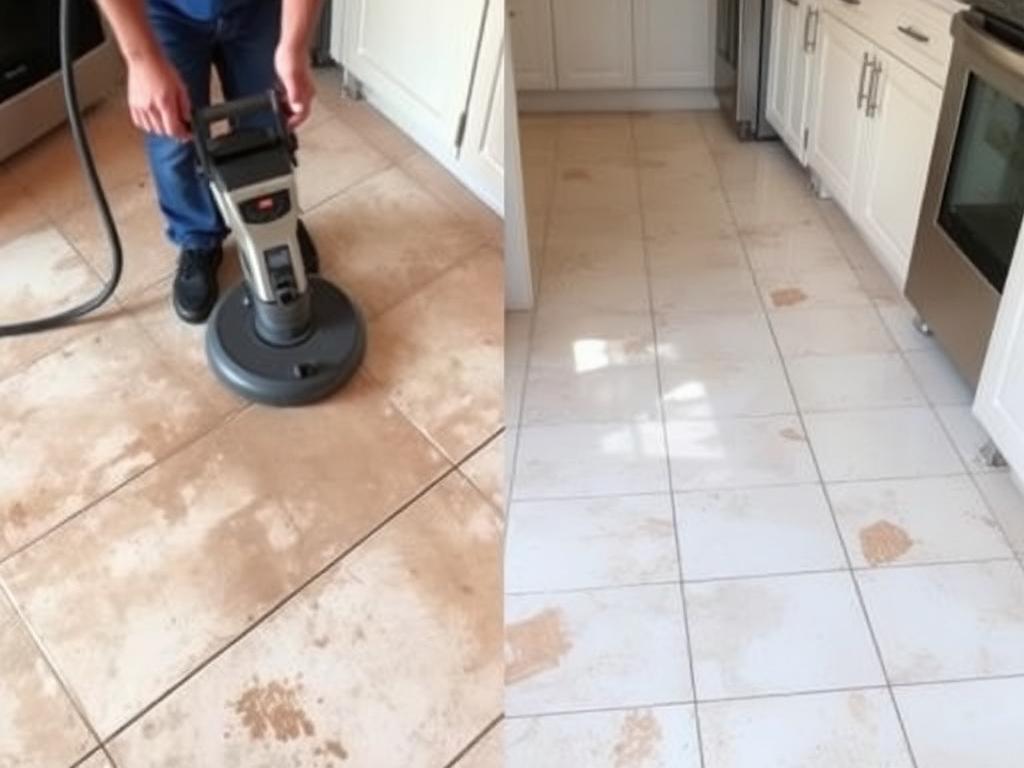 Professional tile and grout cleaning showing dramatic before and after
